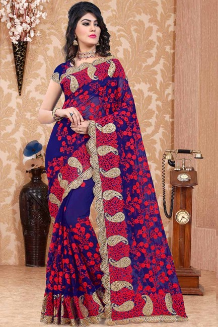 Snazzy Royal Blue Georgette saree