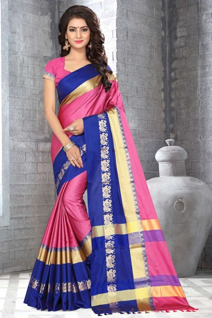 Elegant Pink Satin Silk saree