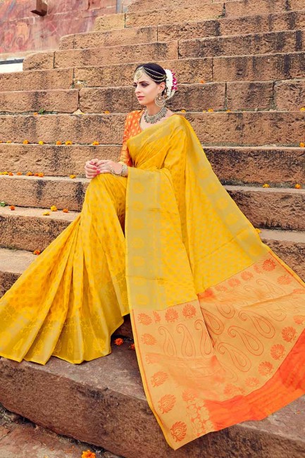 Gracefull Yellow Banarasi Art Silk saree