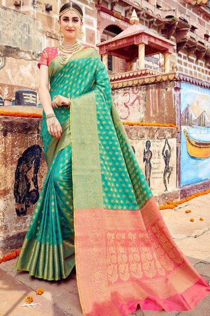 New Sea Green Banarasi Art Silk saree