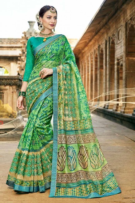 Traditional Green Super Net Cotton saree