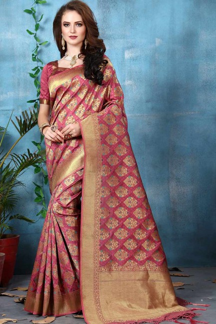 Pink Banarasi Art Silk saree