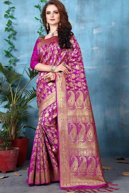 Magenta Pink Banarasi Art Silk saree