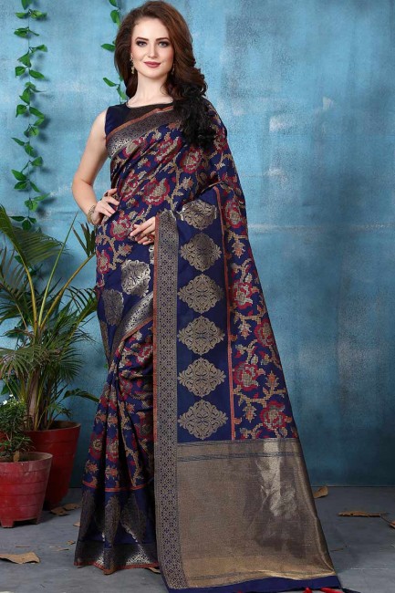 Navy Blue Banarasi Art Silk saree