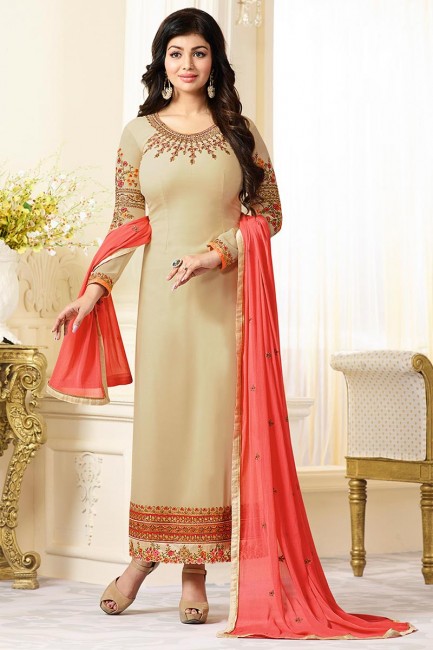 Off-White Georgette Churidar Suit