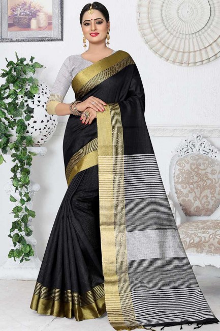 Glorious Black Kanjivaram Art Silk saree