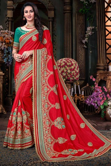 Beautiful Red Art Silk saree
