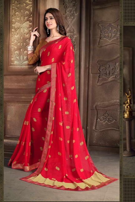 Fashionable Red Georgette saree