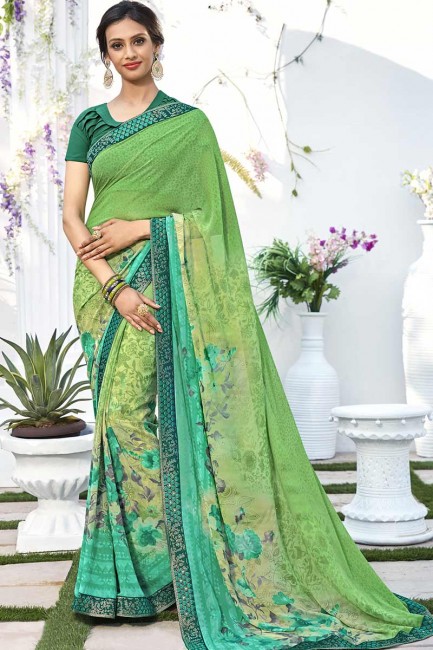 Beautiful Green Georgette saree
