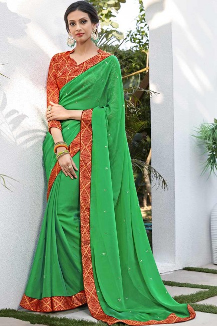 Beautiful Green Chiffon saree