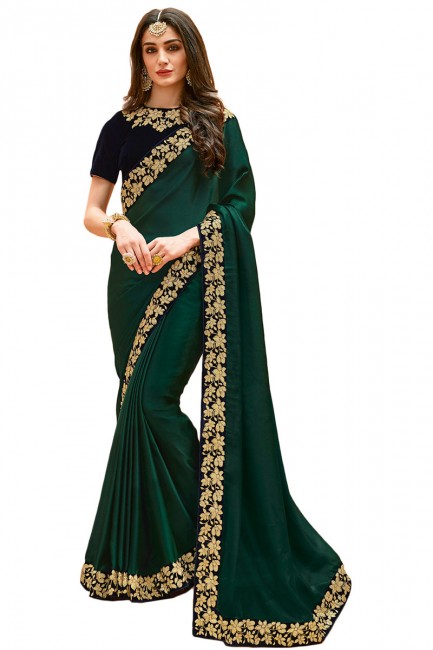 Ravishing Pine Green Satin Silk saree