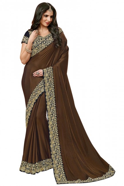 Ravishing Brown Satin Silk saree