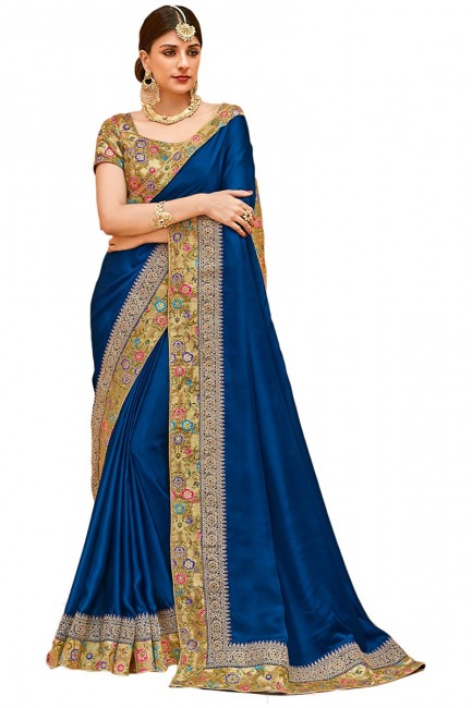 Luring Royal Blue Satin Silk saree