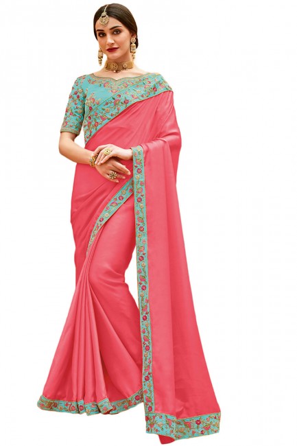 Delicate Pink Satin Silk saree