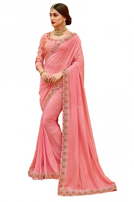Fascinating Pink Satin Silk saree