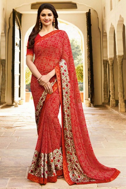 Gorgeous Red Georgette saree