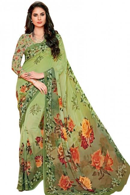 Appealing Green Georgette saree