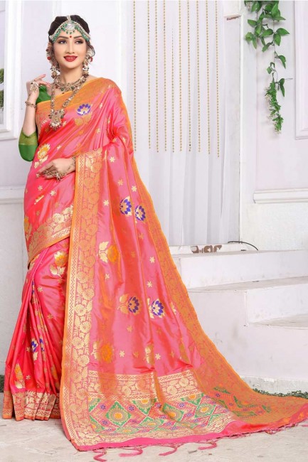 Trendy Fuschia Pink Banarasi Art Silk saree