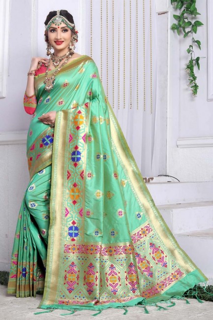 Contemporary Sea Green Banarasi Art Silk saree