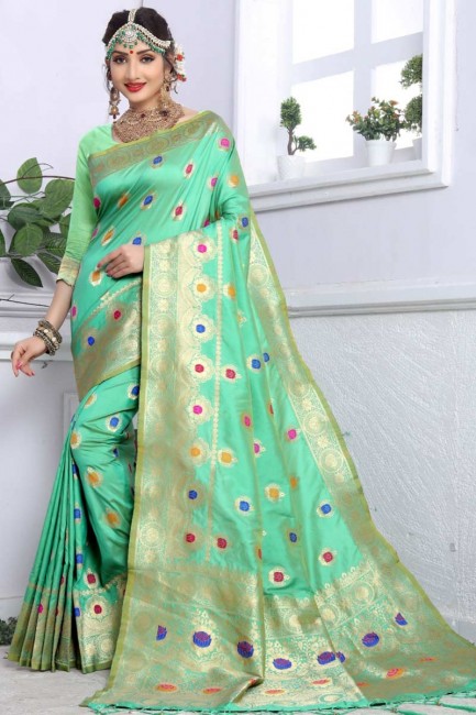 Latest Ethnic Sea Green Banarasi Art Silk saree