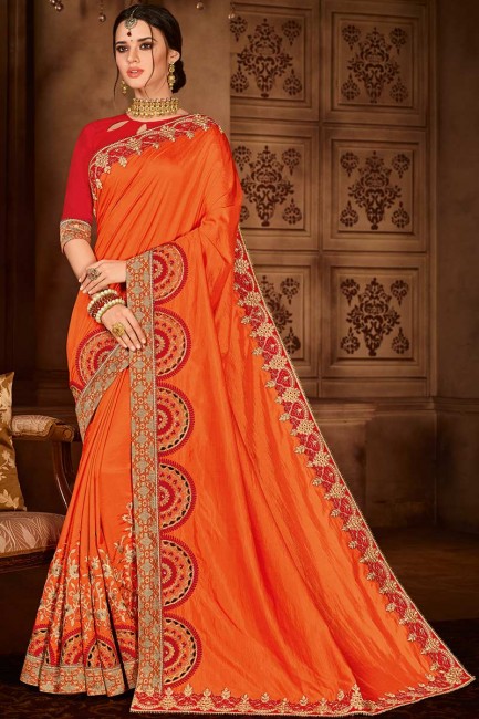 Dazzling Orange Art Silk saree
