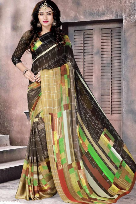 Adorable Black & Multi Satin Silk saree