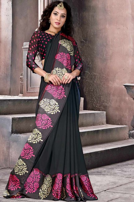 Classy Black Satin Silk saree