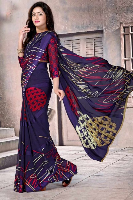 Glorious Violet Satin Silk saree