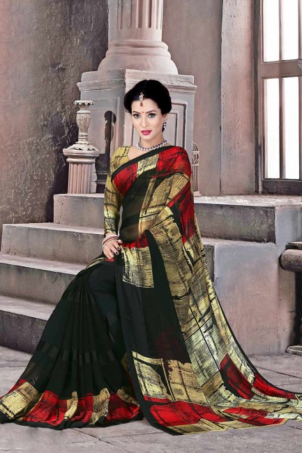 Excellent Black Satin Silk saree