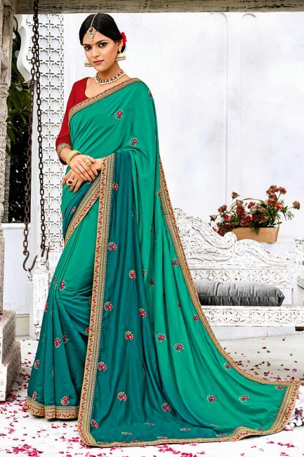 Trendy Teal Green Soft Silk saree