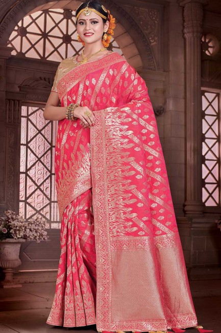 Trendy Pink Art Silk saree