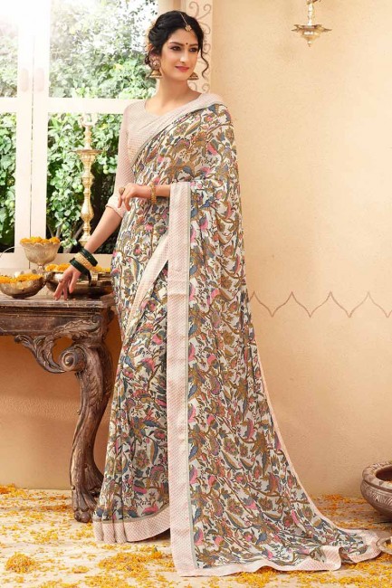 Snazzy Off-White Georgette saree