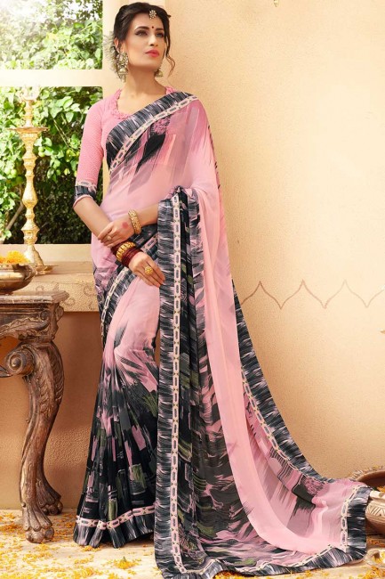 Fashionable Baby Pink Georgette saree