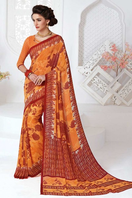 Ravishing Orange Georgette saree