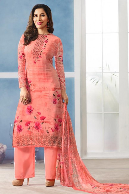 Fashionable Peach Georgette palazzo Suit