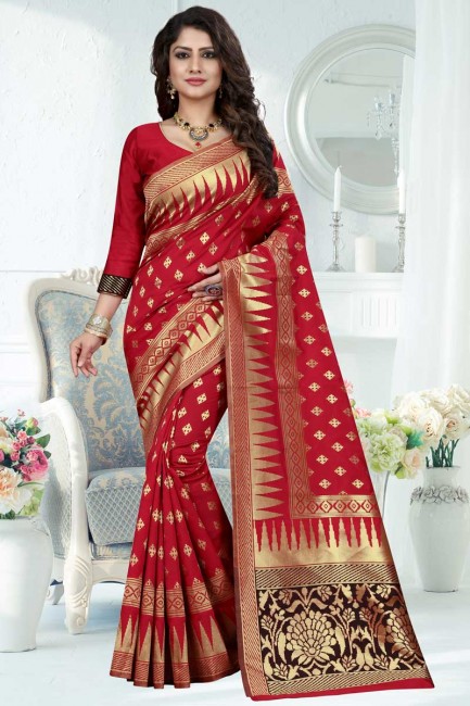 Latest Ethnic Red Banarasi Art Silk saree