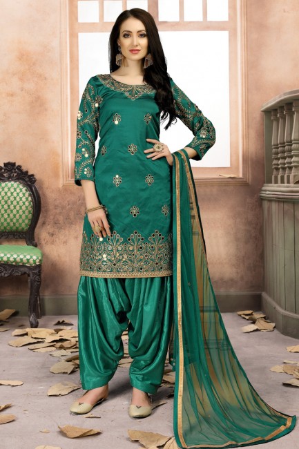 Exquisite Green Art Silk Patiala Suit