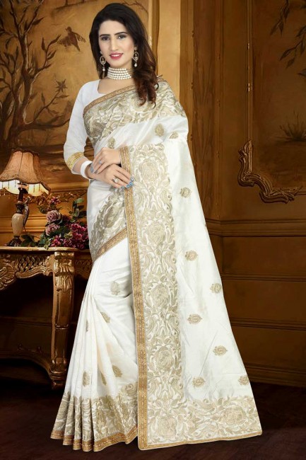 Latest White Art Silk saree