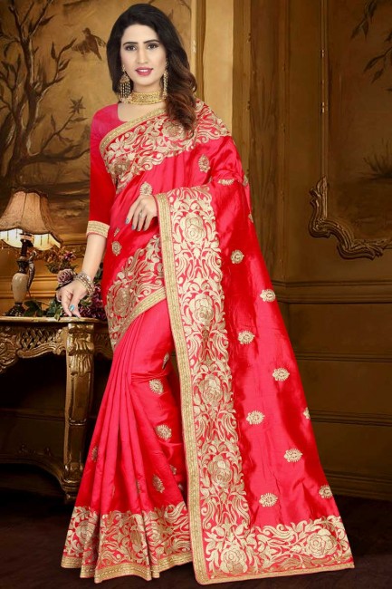 Designer Red Art Silk saree