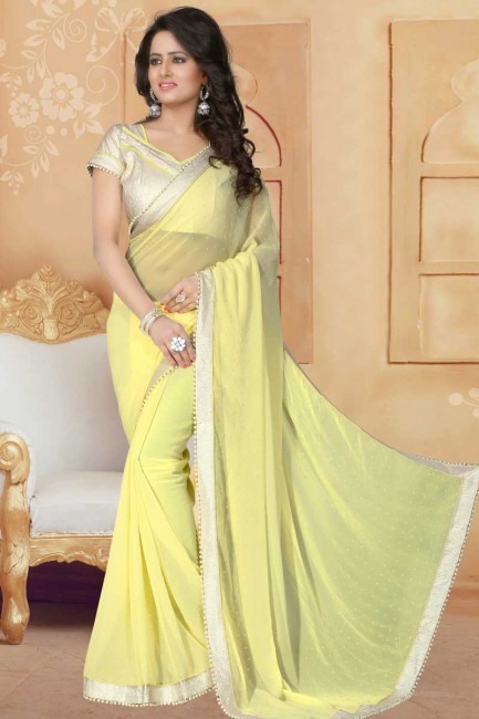 Fascinating Yellow Georgette saree