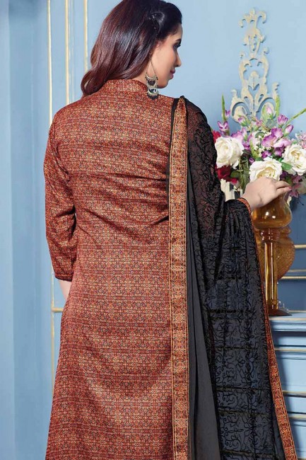 Elegant Brown Cotton Satin Palazzo Suit