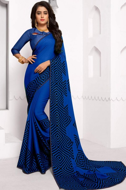 Dazzling Royal Blue Chiffon saree