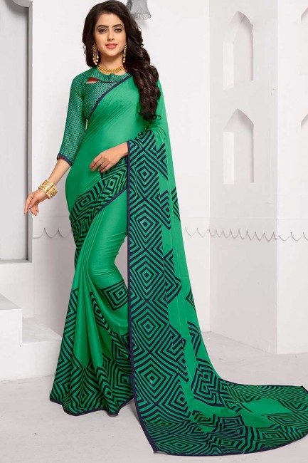 Designer Green Chiffon saree