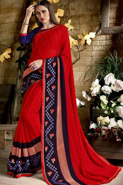 Adorable Red Georgette saree