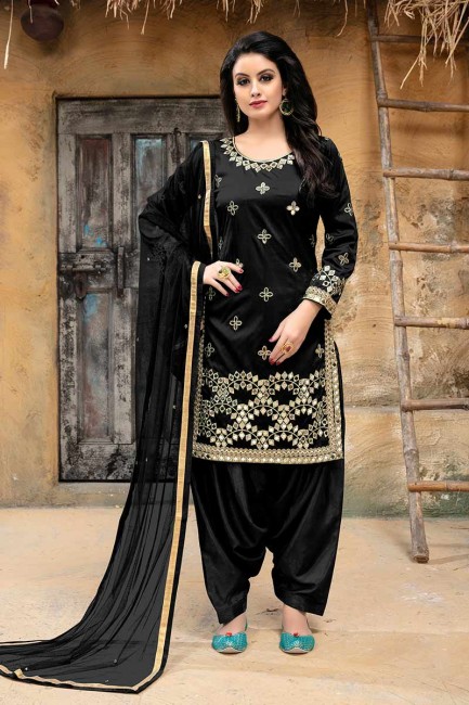 Ravishing Black Art Silk Patiala Suit