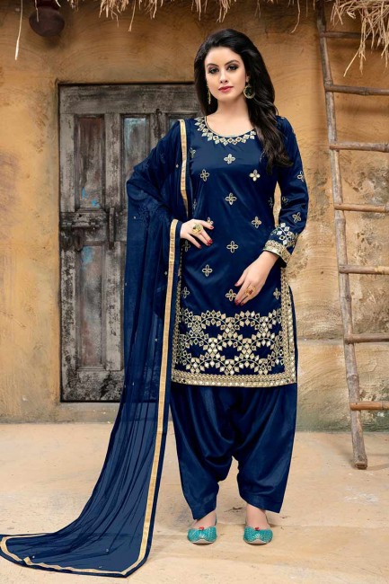 Snazzy Dark Blue Art Silk Patiala Suit