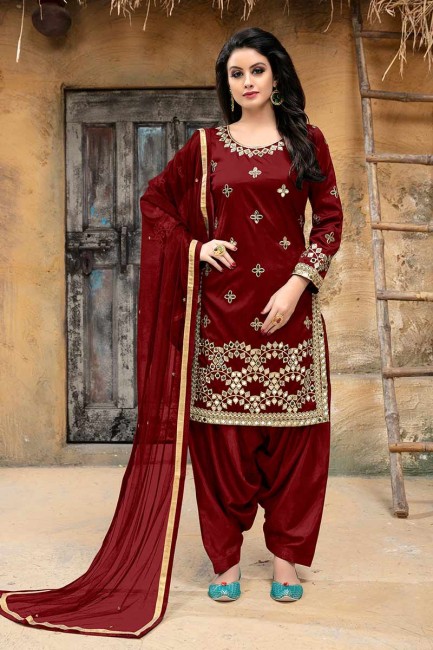 Modish Maroon Art Silk Patiala Suit