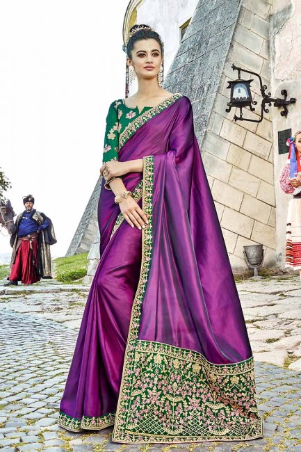 Stunning Purple Satin Silk saree