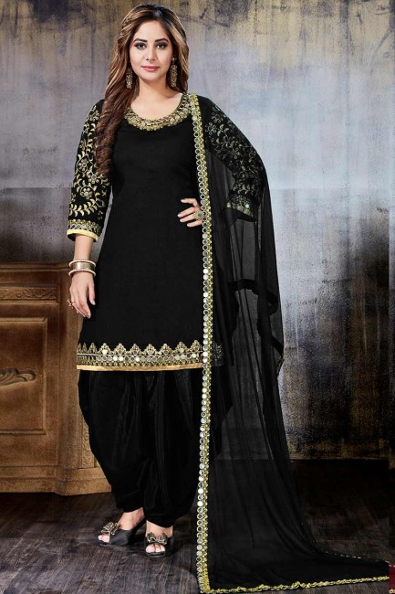 Stylish Black Art Silk Patiala Suit