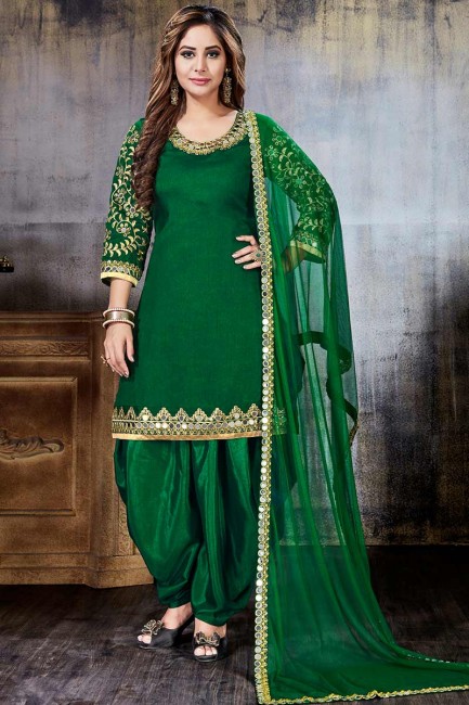 Elegant Green Art Silk Patiala Suit